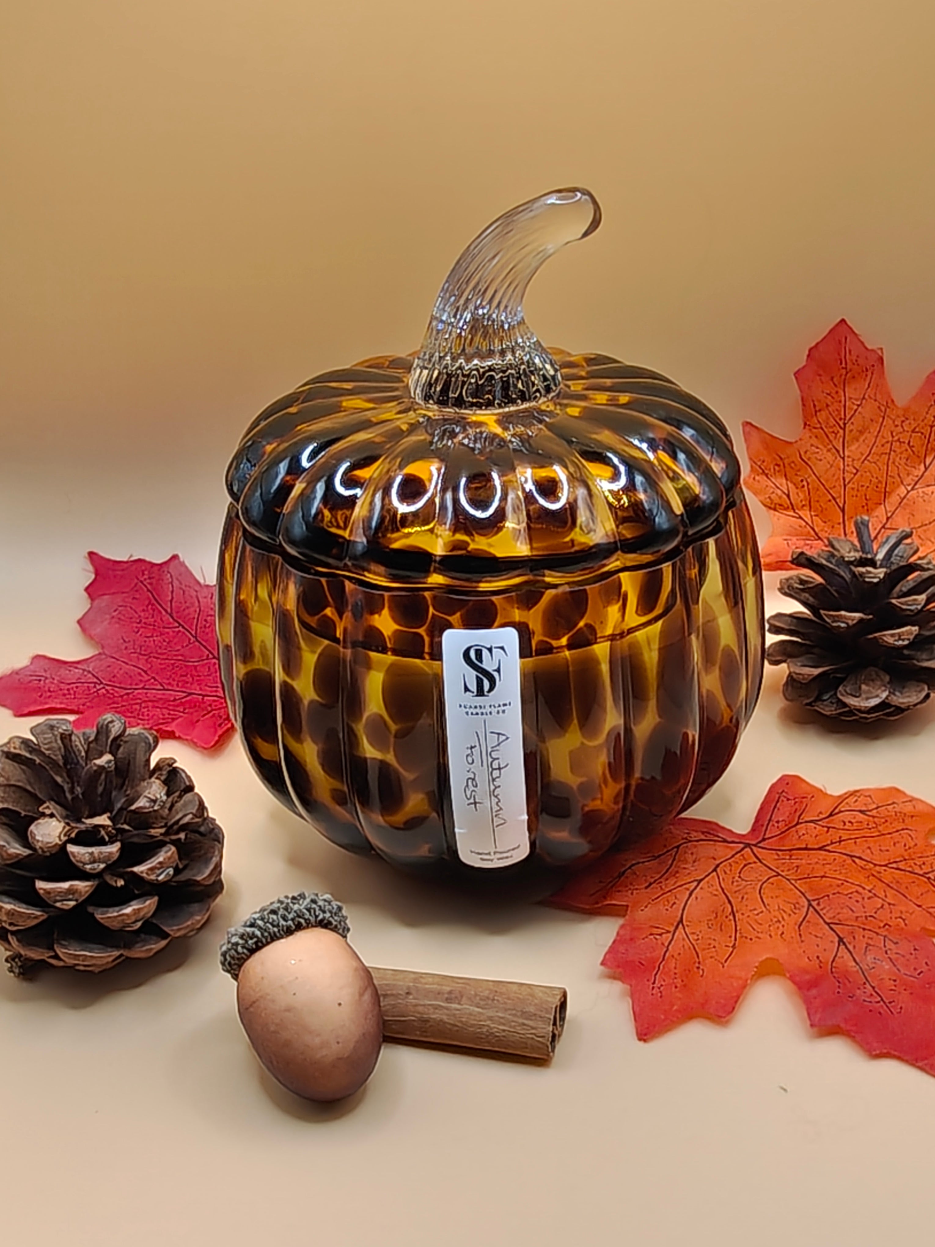Amber Leopard Print Glass Pumpkin jar with lid