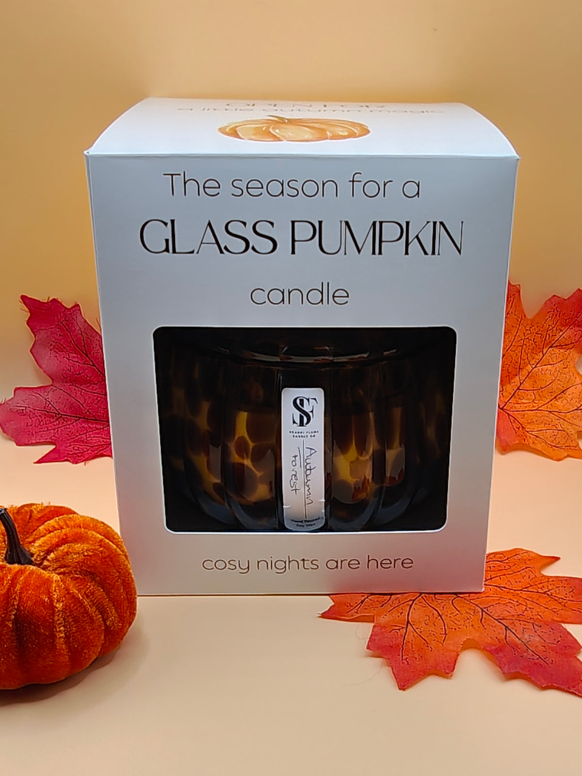 Amber Leopard Print Glass Pumpkin jar with lid