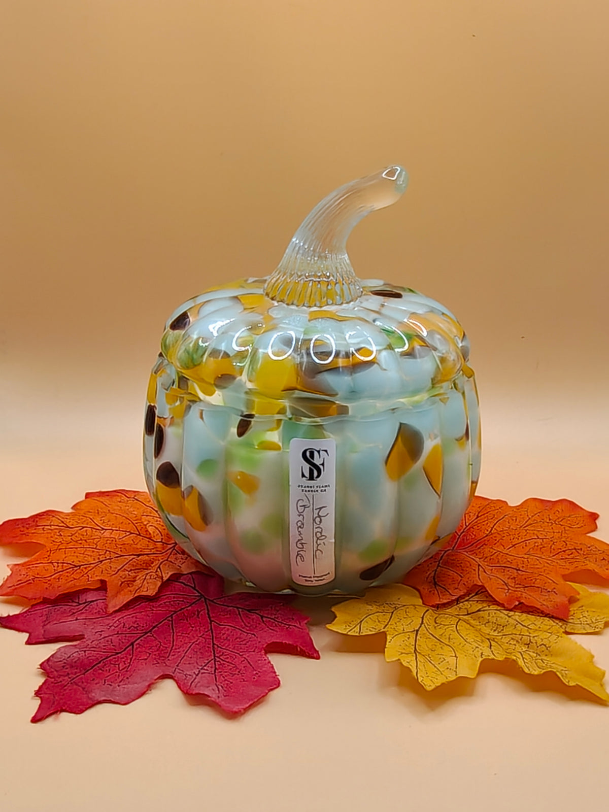 Citrus Speckled Glass Pumpkin Jar with lid