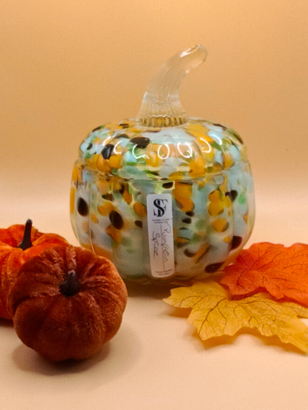 Citrus Speckled Glass Pumpkin Jar with lid