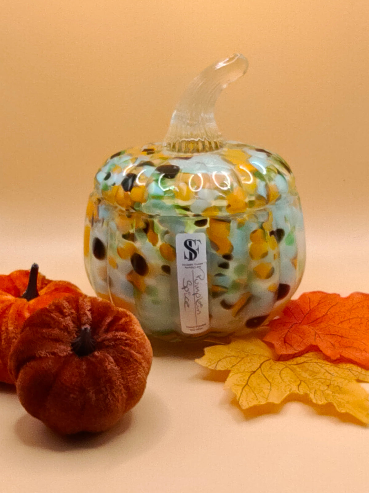 Citrus Speckled Glass Pumpkin Jar with lid