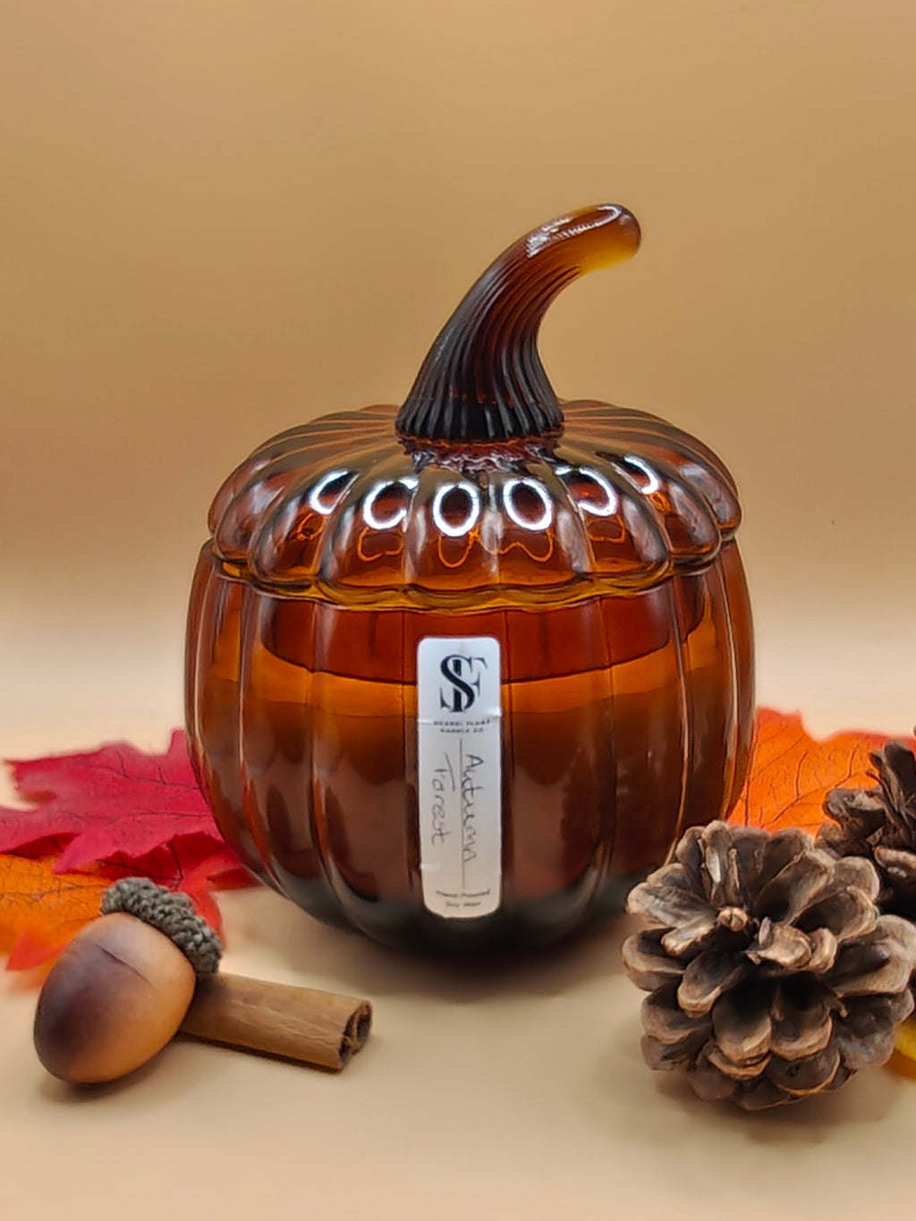 Amber Glass Pumpkin jar with lid