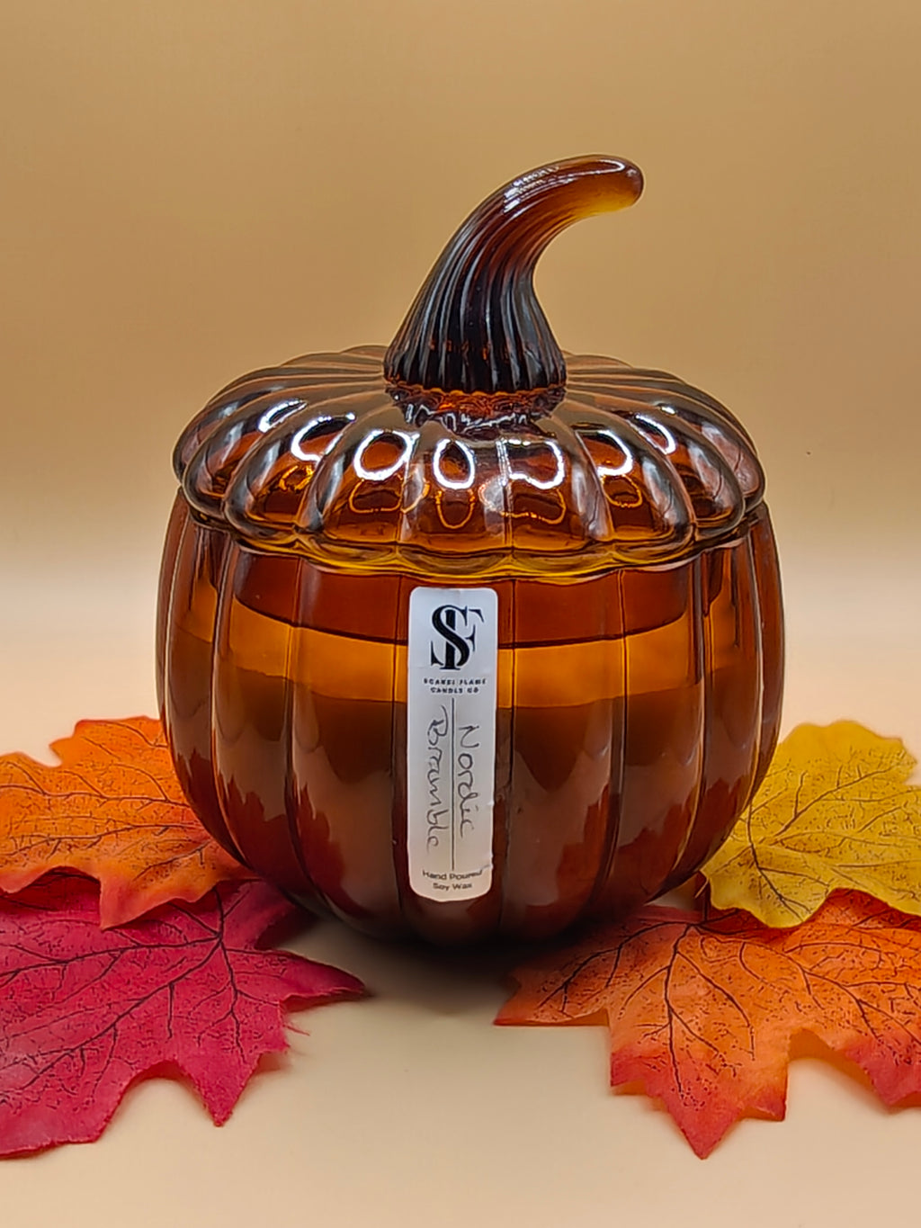 Amber Glass Pumpkin jar with lid