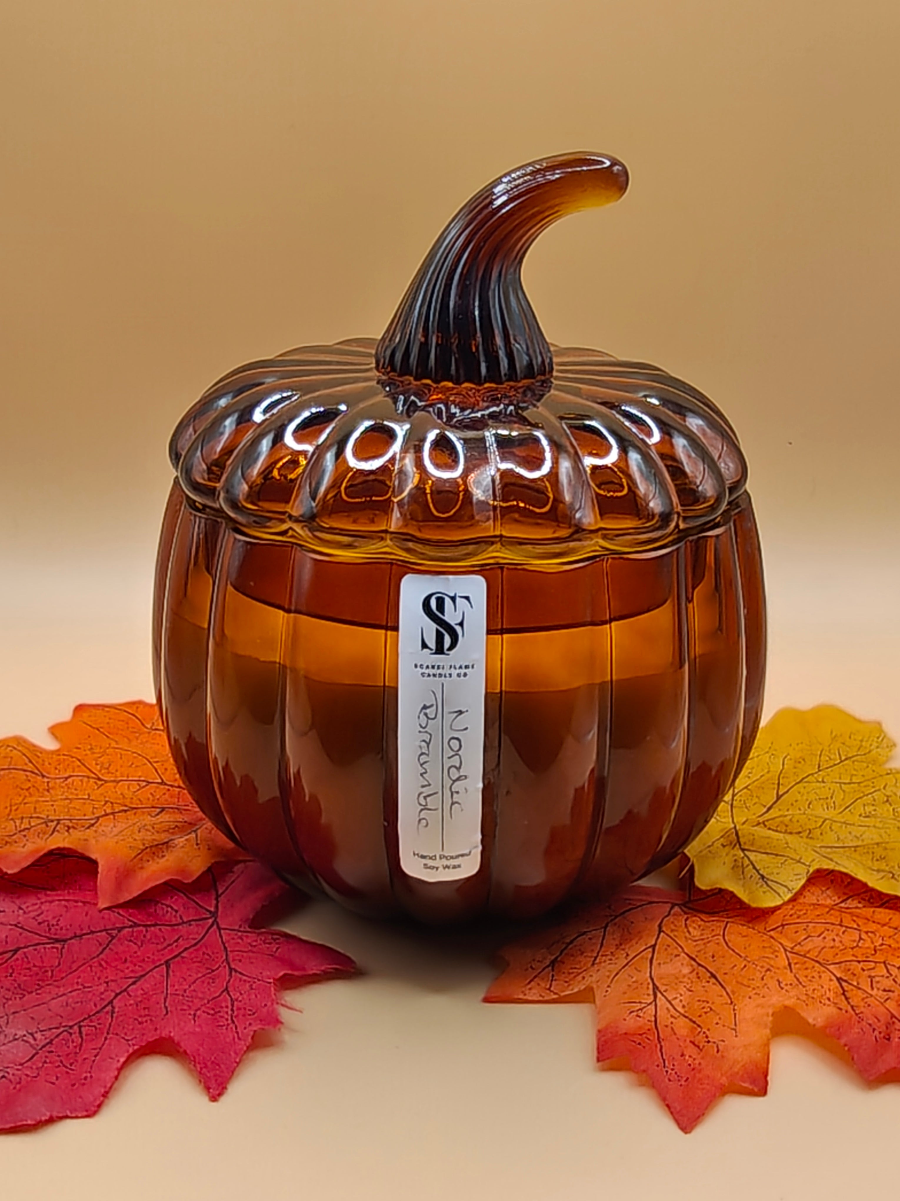 Amber Glass Pumpkin jar with lid