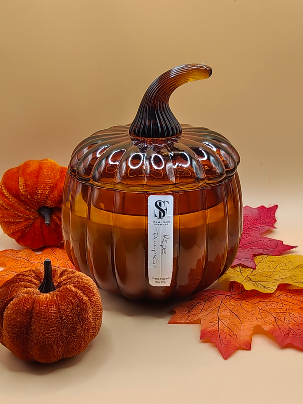 Amber Glass Pumpkin jar with lid