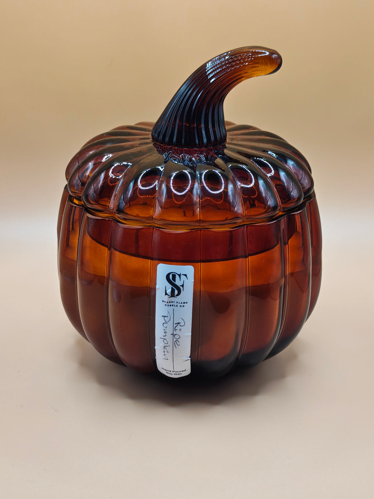 Amber Glass Pumpkin jar with lid