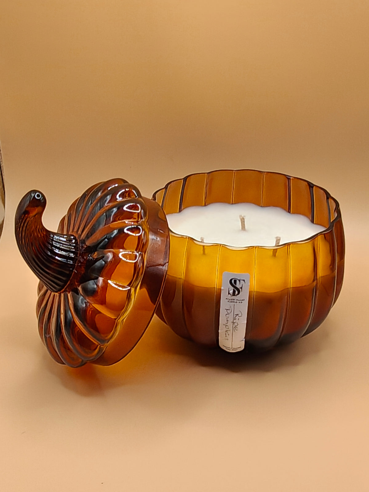 Amber Glass Pumpkin jar with lid