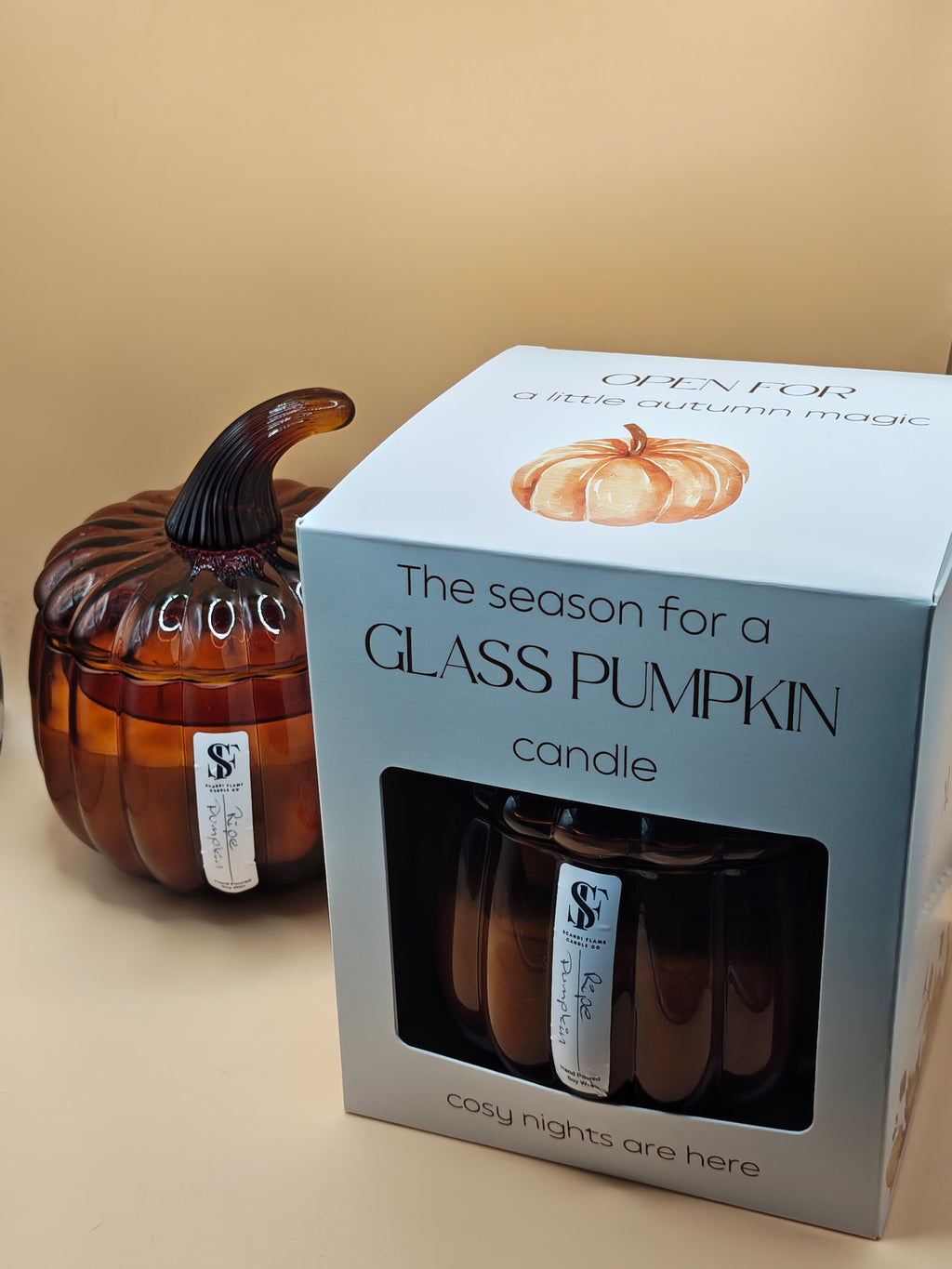 Amber Glass Pumpkin jar with lid